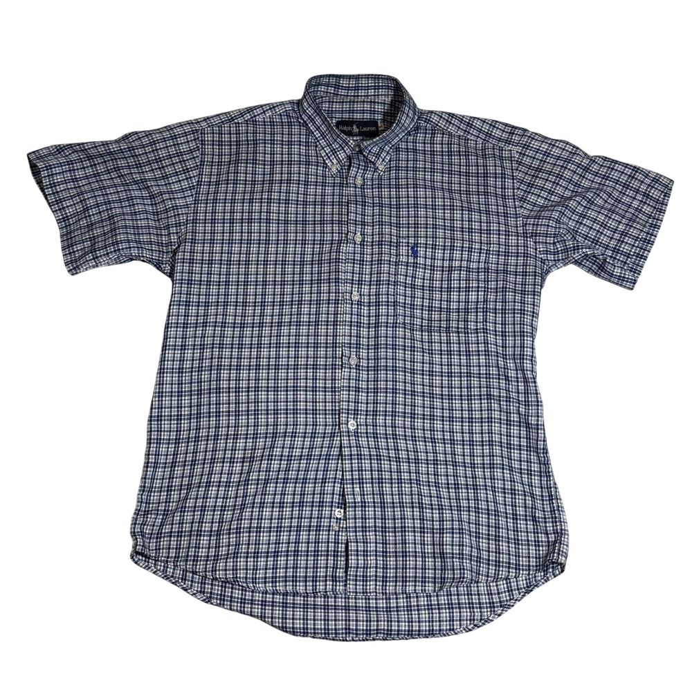 Polo‎ Ralph Lauren Mens Blue White Plaid Short Sleeve Button Down Shirt Large